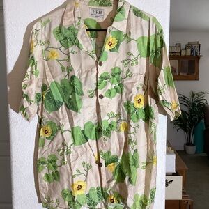 Men's Floral Short Sleeve Shirt - Green and Yellow